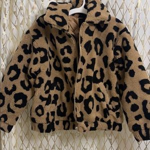 Forever 21 Leopard Sherpa Bomber Jacket